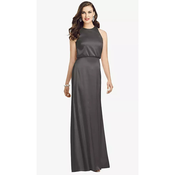 NEW! Dessy Collection Size 12 Charmeuse Trumpet Gown Caviar Gray $242 msrp J2-9 - Picture 1 of 10
